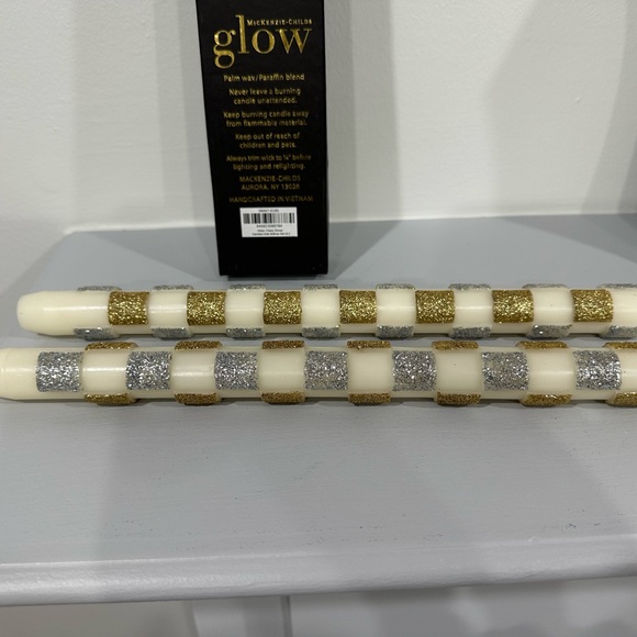 Mackenzie Childs Table Gold & Solver Tall Skinny Candles Set of 4 NEW - Picture 5 of 7